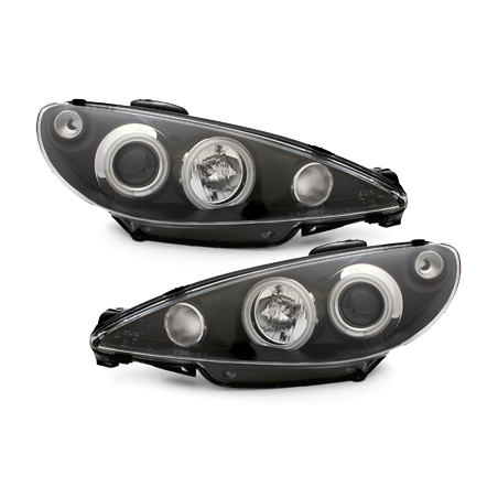 Phares Peugeot 206 02-07  avec anneaux lumineux angel eyes CCFL  Noir