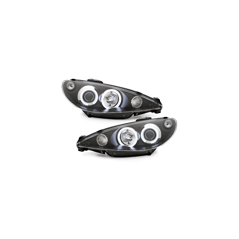 Phares Peugeot 206 02-07  avec anneaux lumineux angel eyes CCFL  Noir
