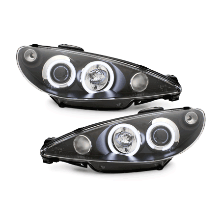 Phares Peugeot 206 02-07  avec anneaux lumineux angel eyes CCFL  Noir