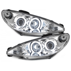 Phares Peugeot 206 02-07  avec anneaux lumineux angel eyes CCFL  Chrome