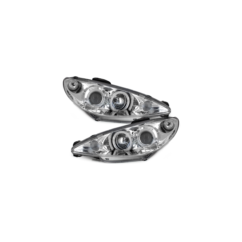 Phares Peugeot 206 02-07  avec anneaux lumineux angel eyes CCFL  Chrome