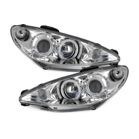 Phares Peugeot 206 02-07  avec anneaux lumineux angel eyes CCFL  Chrome