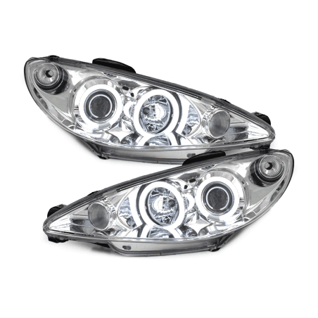 Phares Peugeot 206 02-07  avec anneaux lumineux angel eyes CCFL  Chrome