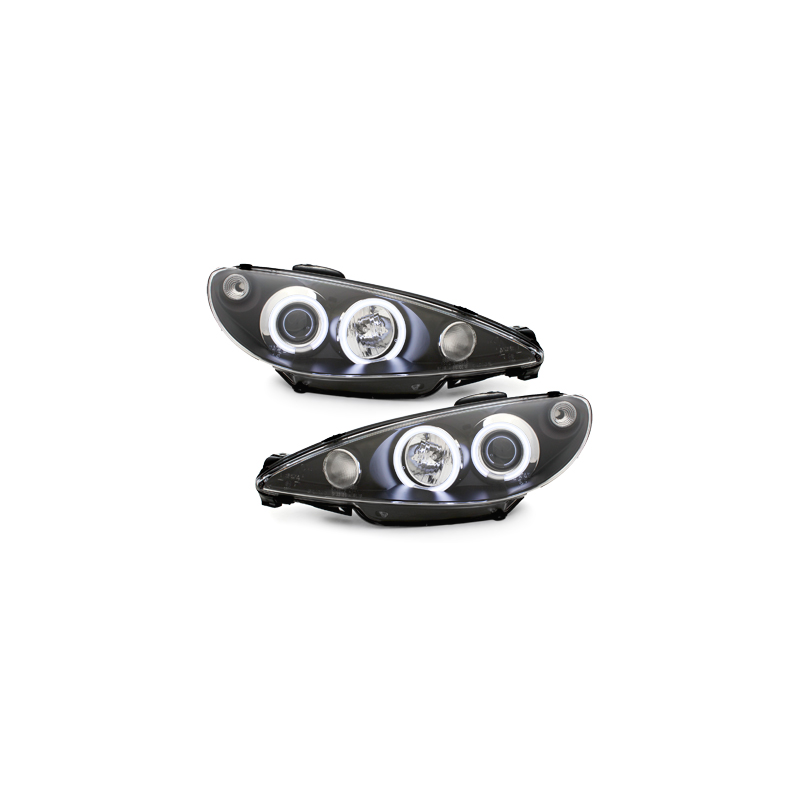 Phares Peugeot 206 98-02  avec anneaux lumineux angel eyes CCFL  Noir