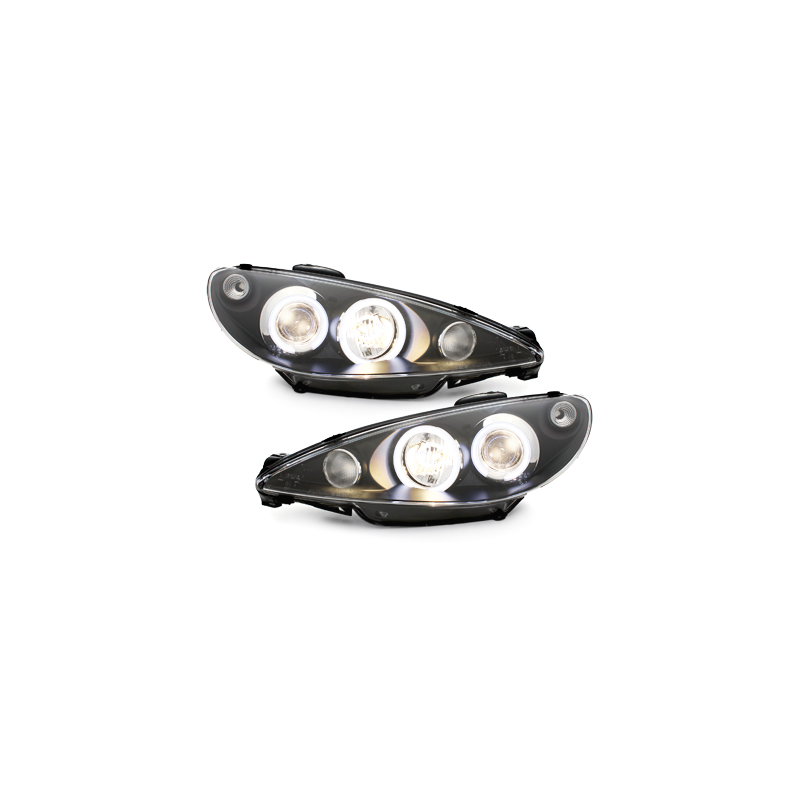 Phares Peugeot 206 98-02  avec anneaux lumineux angel eyes CCFL  Noir