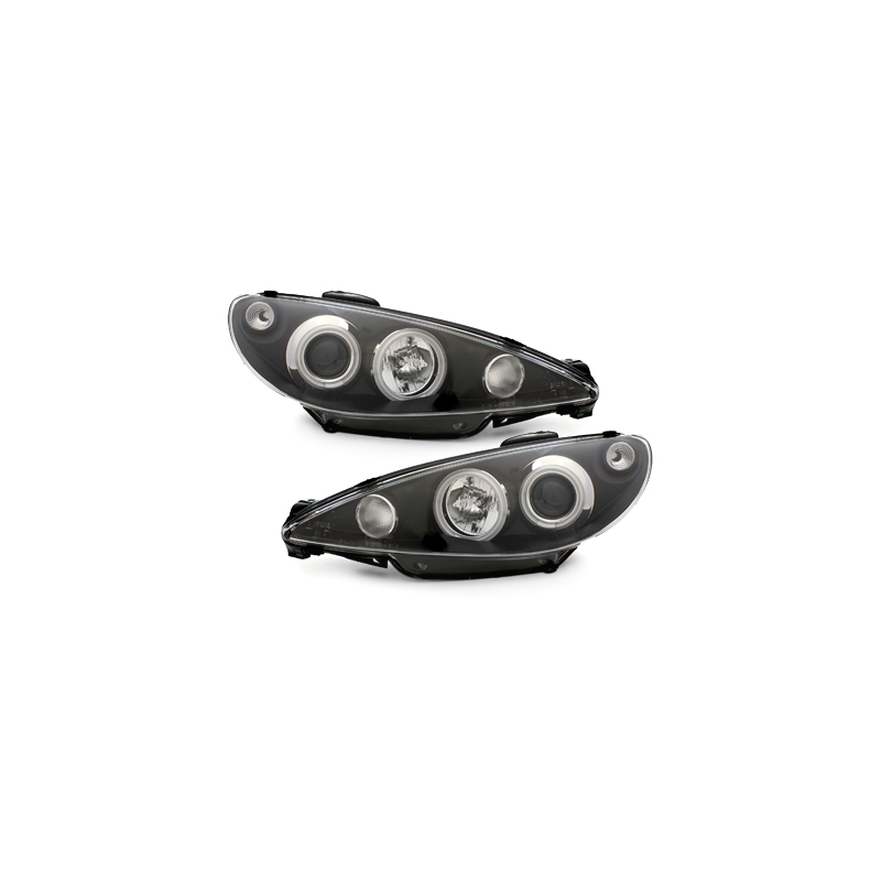 Phares Peugeot 206 98-02  avec anneaux lumineux angel eyes CCFL  Noir