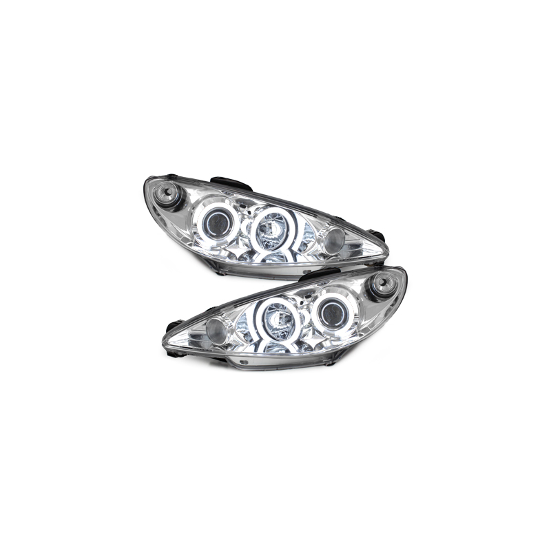 Phares Peugeot 206 98-02  avec anneaux lumineux angel eyes CCFL  Chrome