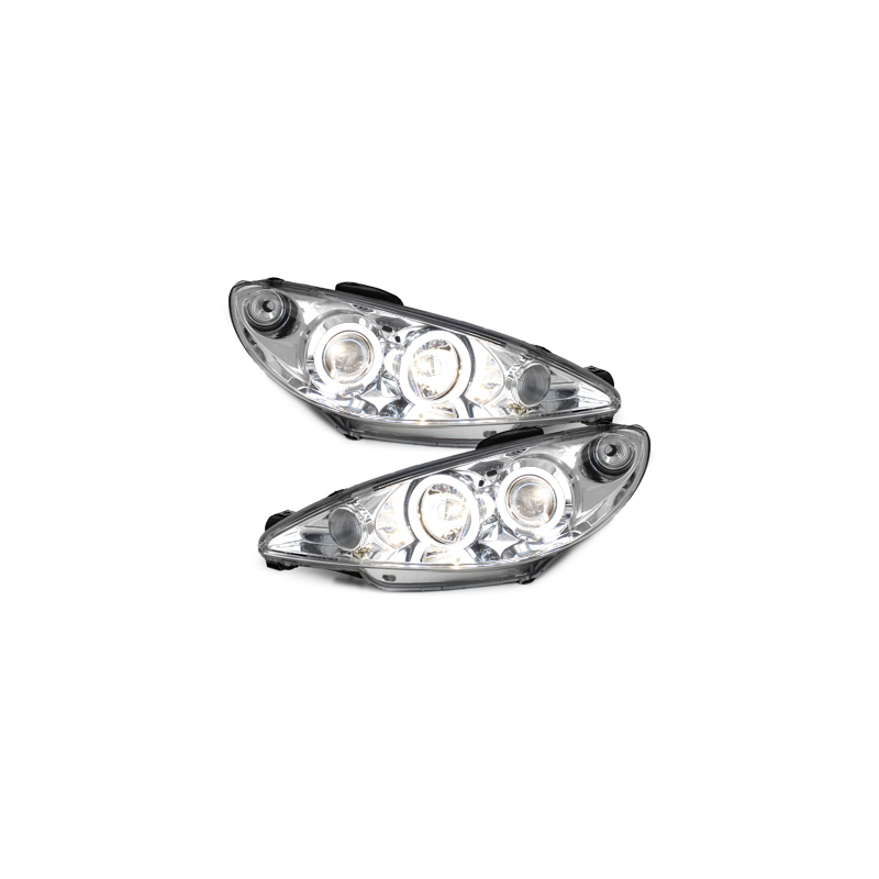 Phares Peugeot 206 98-02  avec anneaux lumineux angel eyes CCFL  Chrome