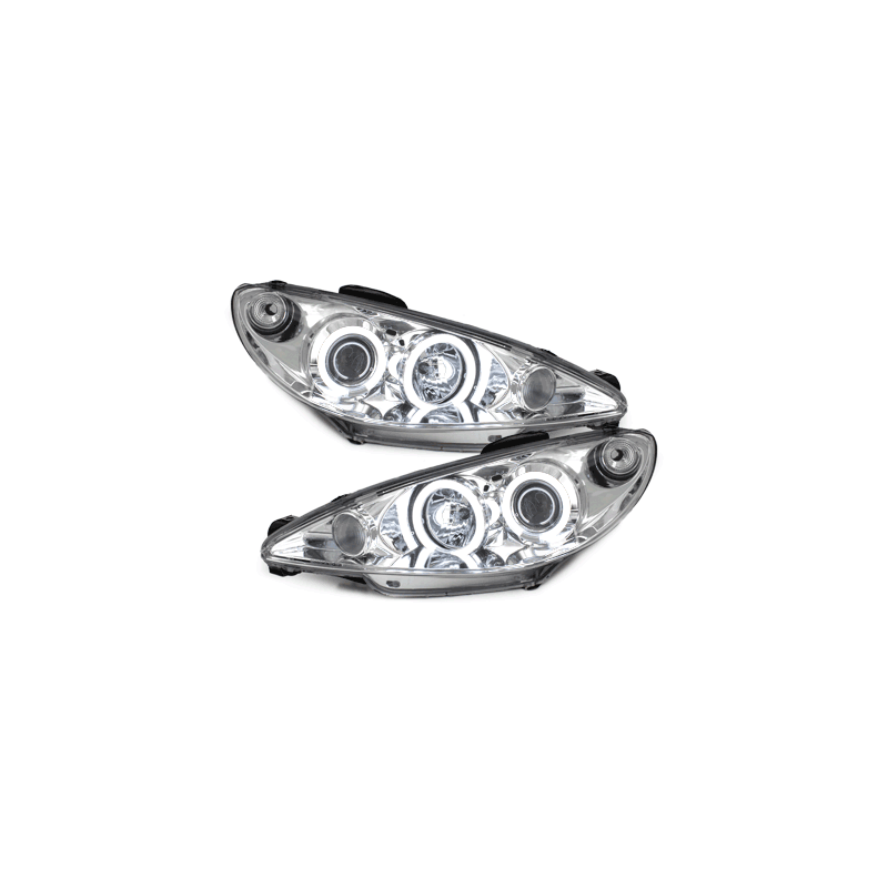 Phares Peugeot 206 98-02  avec anneaux lumineux angel eyes CCFL  Chrome