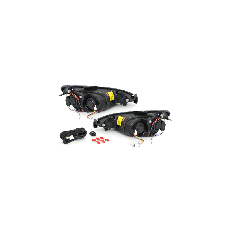 Phares Peugeot 206 02-07  avec 2 Anneaux lumineux Angel Eyes   Noir