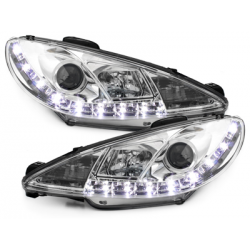Phares DAYLINE Peugeot 206 98-07  avec feux diurne LED  Chrome