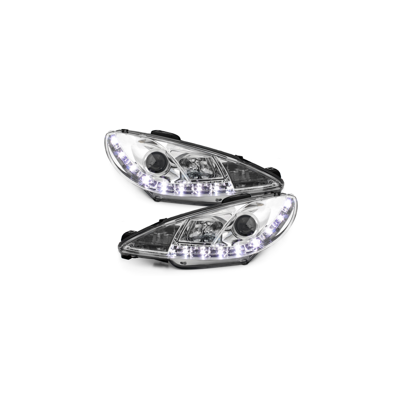 Phares DAYLINE Peugeot 206 98-07  avec feux diurne LED  Chrome