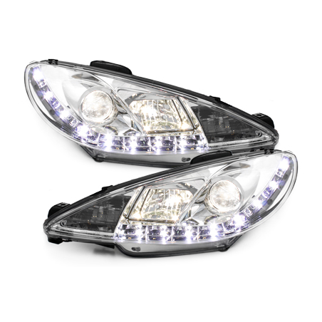 Phares DAYLINE Peugeot 206 98-07  avec feux diurne LED  Chrome