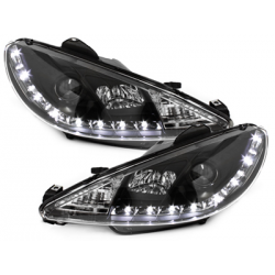 Phares DAYLINE Peugeot 206 98-07  avec feux diurne LED  Noir