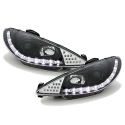 Phares DAYLINE Peugeot 206 98-07 avec feux diurne LED  Noir