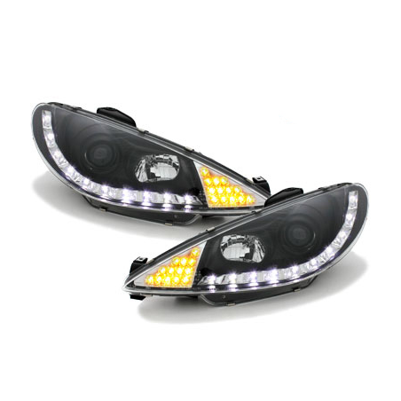 Phares DAYLINE Peugeot 206 98-07 avec feux diurne LED  Noir