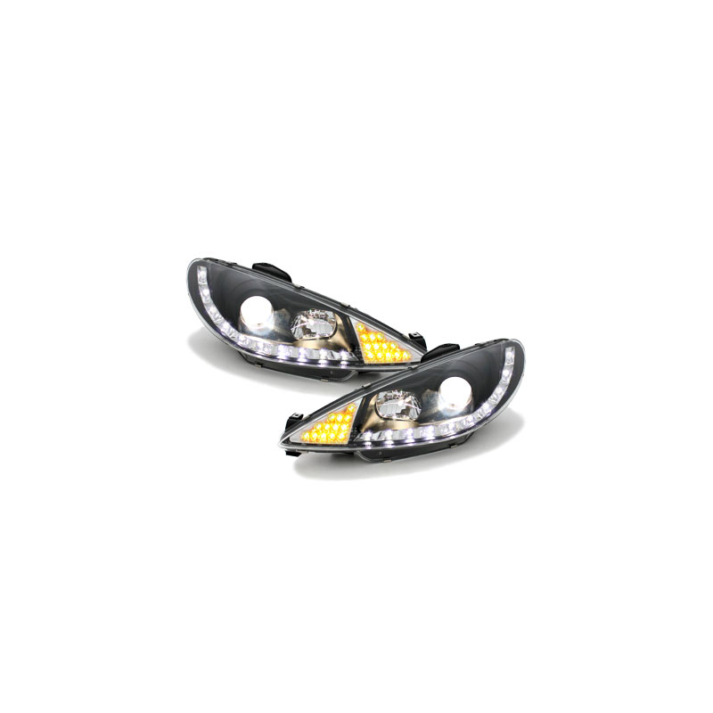 Phares DAYLINE Peugeot 206 98-07 avec feux diurne LED  Noir
