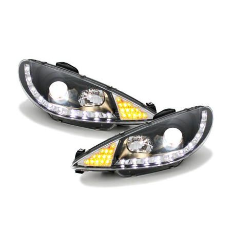 Phares DAYLINE Peugeot 206 98-07 avec feux diurne LED  Noir