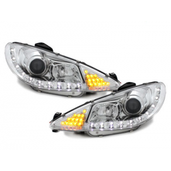 Phares DAYLINE Peugeot 206 98-07  avec feux diurne LED  Chrome