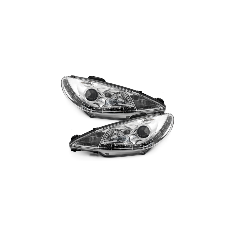 Phares D-LITE Peugeot 206 98-07  avec Feux Diurne  Chrome