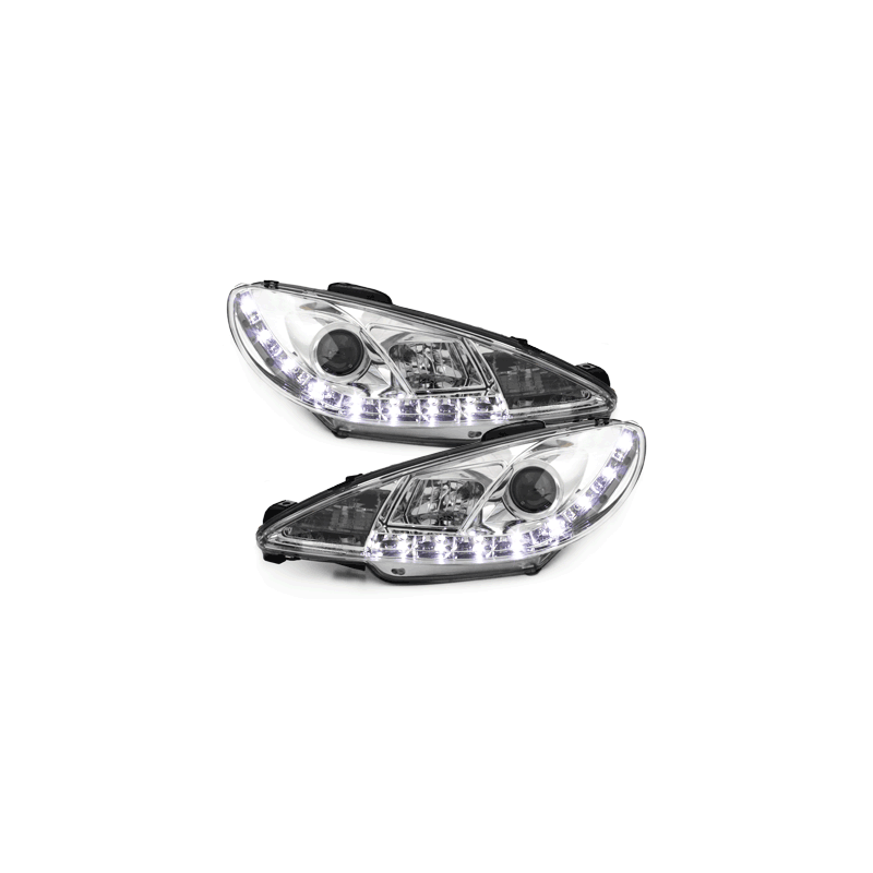 Phares D-LITE Peugeot 206 98-07  avec Feux Diurne  Chrome