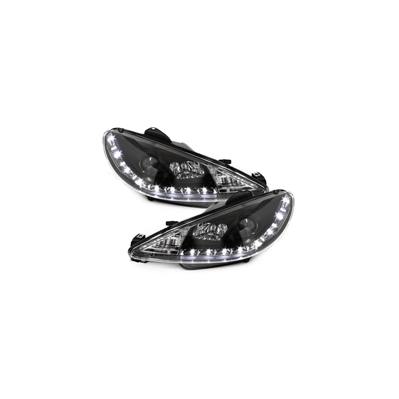 Phares D-LITE Peugeot 206 98-07  avec Feux Diurne  Noir