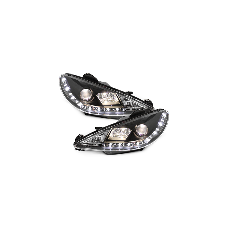 Phares D-LITE Peugeot 206 98-07  avec Feux Diurne  Noir