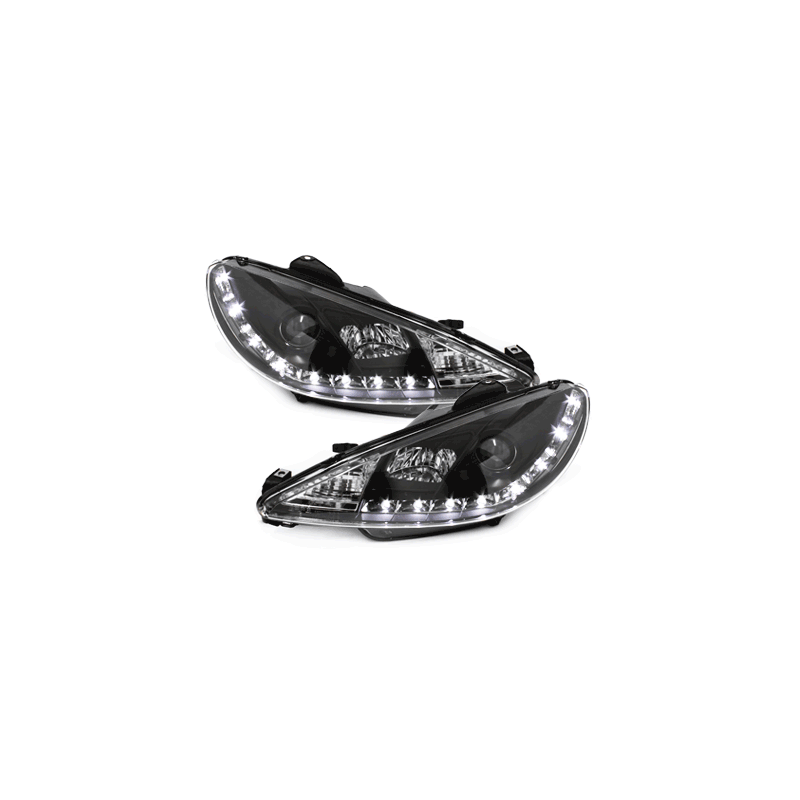 Phares D-LITE Peugeot 206 98-07  avec Feux Diurne  Noir