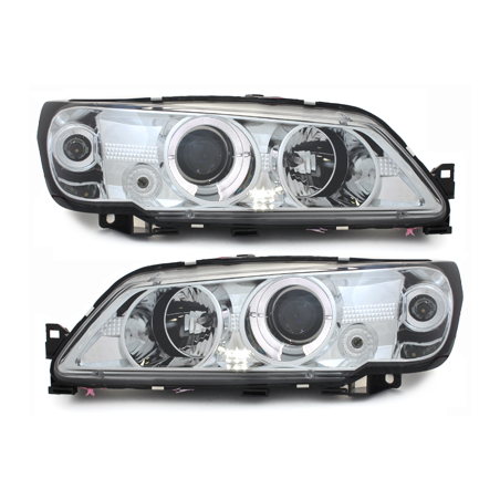 Phares Peugeot 306 93-97  avec anneaux lumineux Chrome