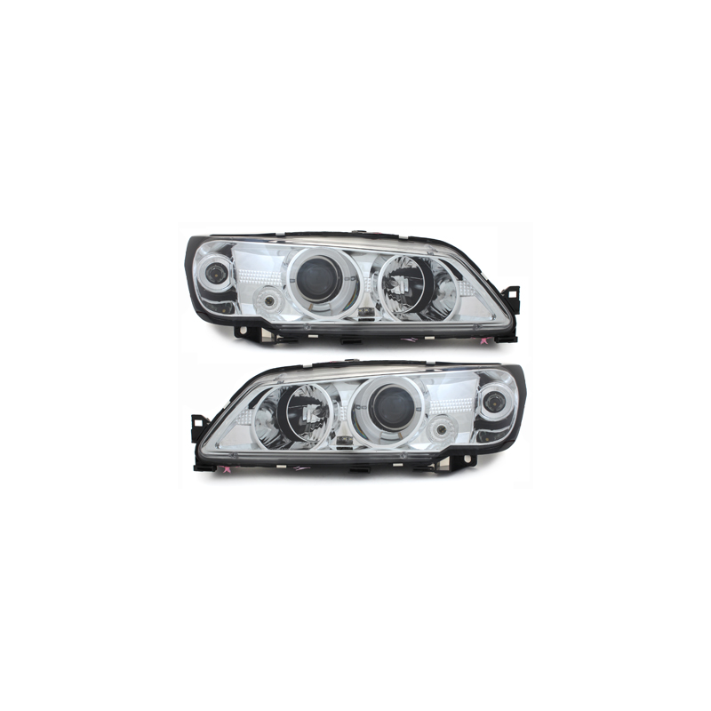 Phares Peugeot 306 93-97  avec anneaux lumineux Chrome