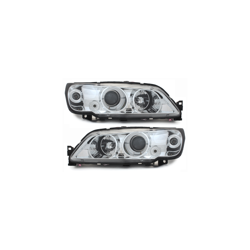 Phares Peugeot 306 93-97  avec anneaux lumineux Chrome