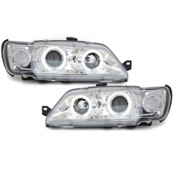 Phares Peugeot 306 93-97  avec 2 Anneaux lumineux Angel Eyes  Chrome