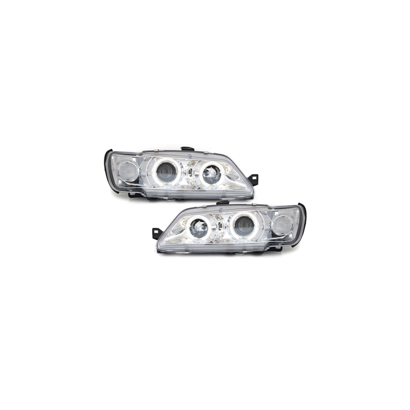 Phares Peugeot 306 93-97  avec 2 Anneaux lumineux Angel Eyes  Chrome
