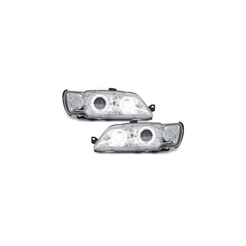 Phares Peugeot 306 93-97  avec 2 Anneaux lumineux Angel Eyes  Chrome