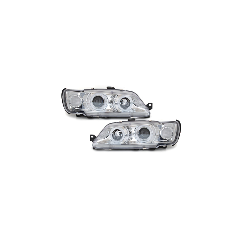 Phares Peugeot 306 93-97  avec 2 Anneaux lumineux Angel Eyes  Chrome