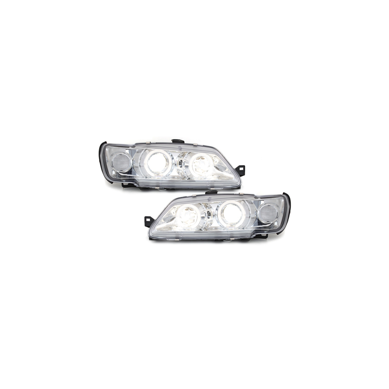 Phares Peugeot 306 93-97  avec 2 Anneaux lumineux Angel Eyes  Chrome
