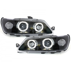 Phares Peugeot 306 93-97  avec 2 Anneaux lumineux Angel Eyes  Noir