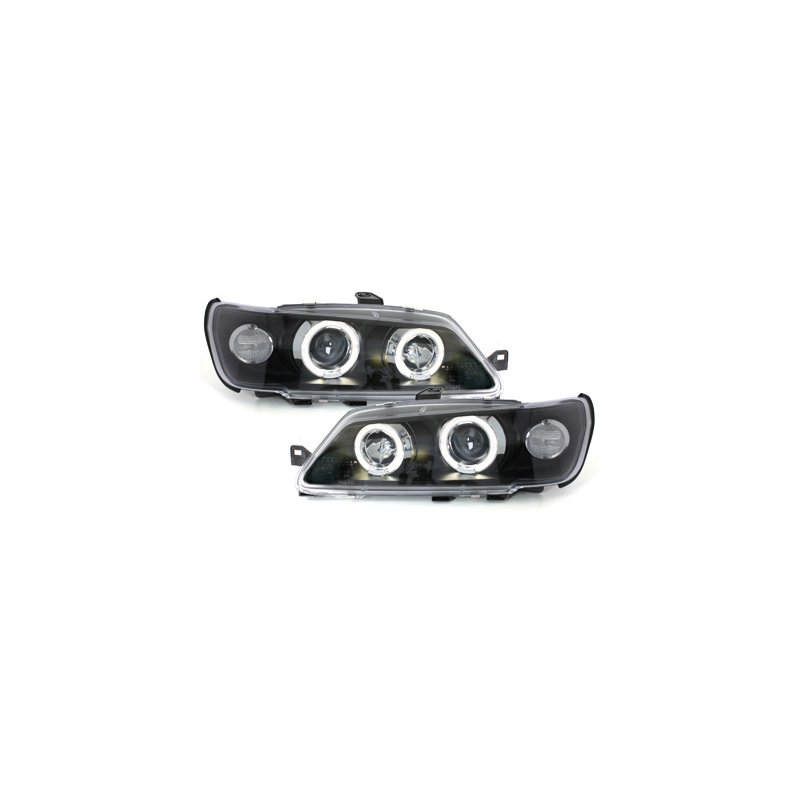 Phares Peugeot 306 93-97  avec 2 Anneaux lumineux Angel Eyes  Noir