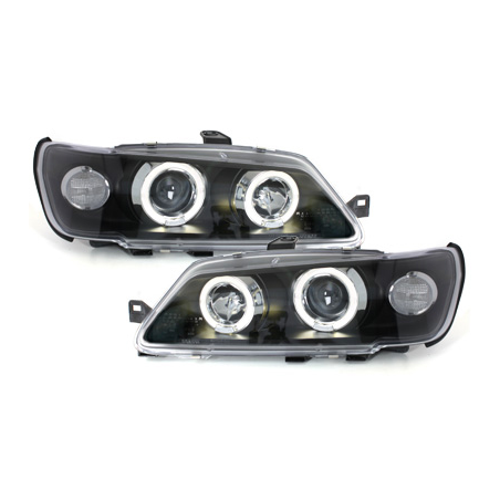 Phares Peugeot 306 93-97  avec 2 Anneaux lumineux Angel Eyes  Noir