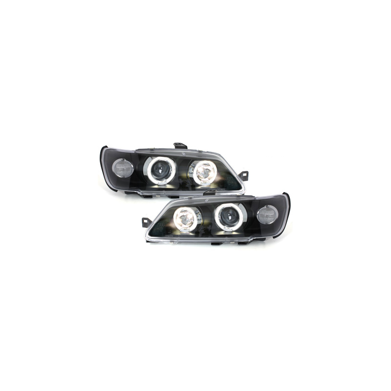 Phares Peugeot 306 93-97  avec 2 Anneaux lumineux Angel Eyes  Noir