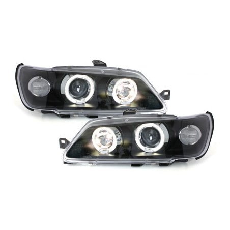 Phares Peugeot 306 93-97  avec 2 Anneaux lumineux Angel Eyes  Noir