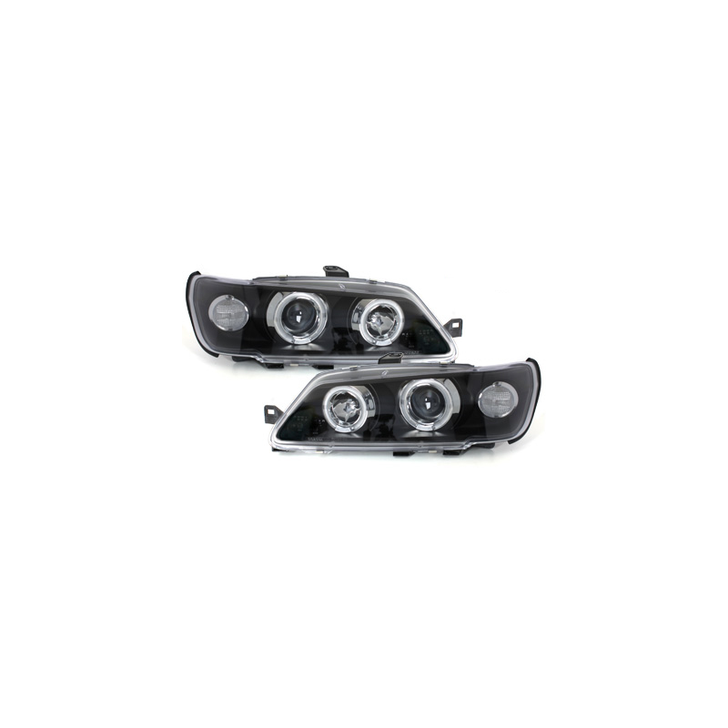 Phares Peugeot 306 93-97  avec 2 Anneaux lumineux Angel Eyes  Noir