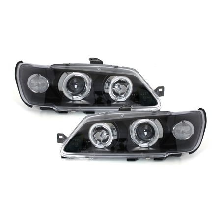 Phares Peugeot 306 93-97  avec 2 Anneaux lumineux Angel Eyes  Noir