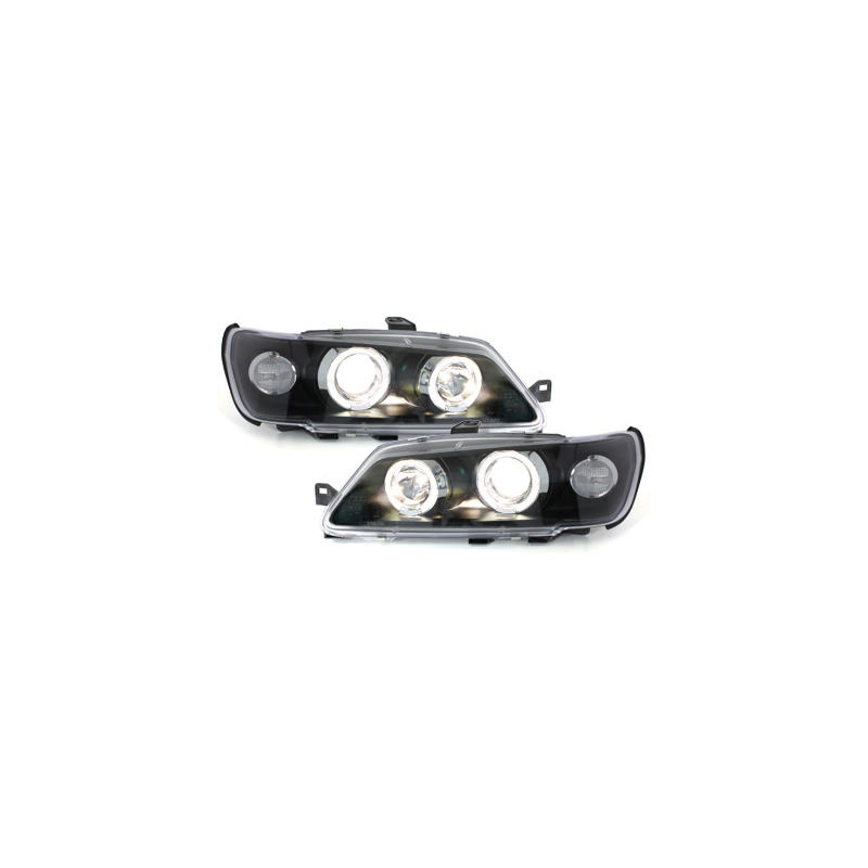 Phares Peugeot 306 93-97  avec 2 Anneaux lumineux Angel Eyes  Noir