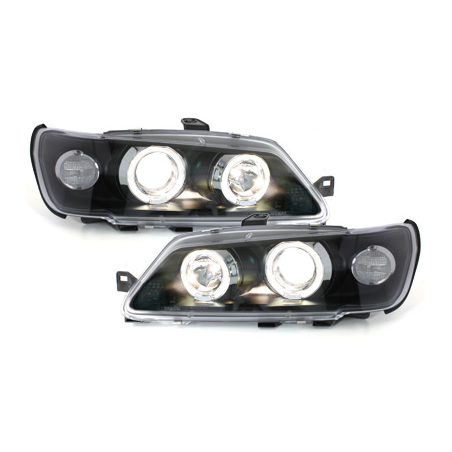 Phares Peugeot 306 93-97  avec 2 Anneaux lumineux Angel Eyes  Noir