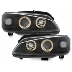 Phares Peugeot 106 05.96-03  avec 2 Anneaux lumineux Angel Eyes   Noir