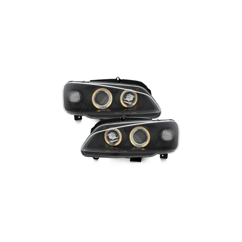 Phares Peugeot 106 05.96-03  avec 2 Anneaux lumineux Angel Eyes   Noir