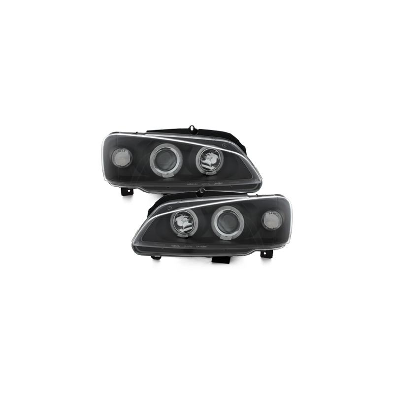 Phares Peugeot 106 05.96-03  avec 2 Anneaux lumineux Angel Eyes   Noir