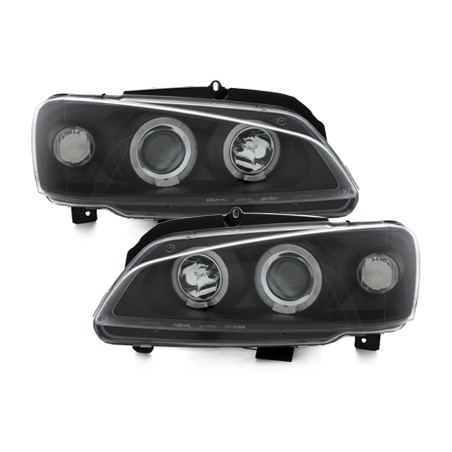 Phares Peugeot 106 05.96-03  avec 2 Anneaux lumineux Angel Eyes   Noir