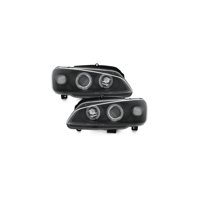 Phares Peugeot 106 05.96-03  avec 2 Anneaux lumineux Angel Eyes   Noir